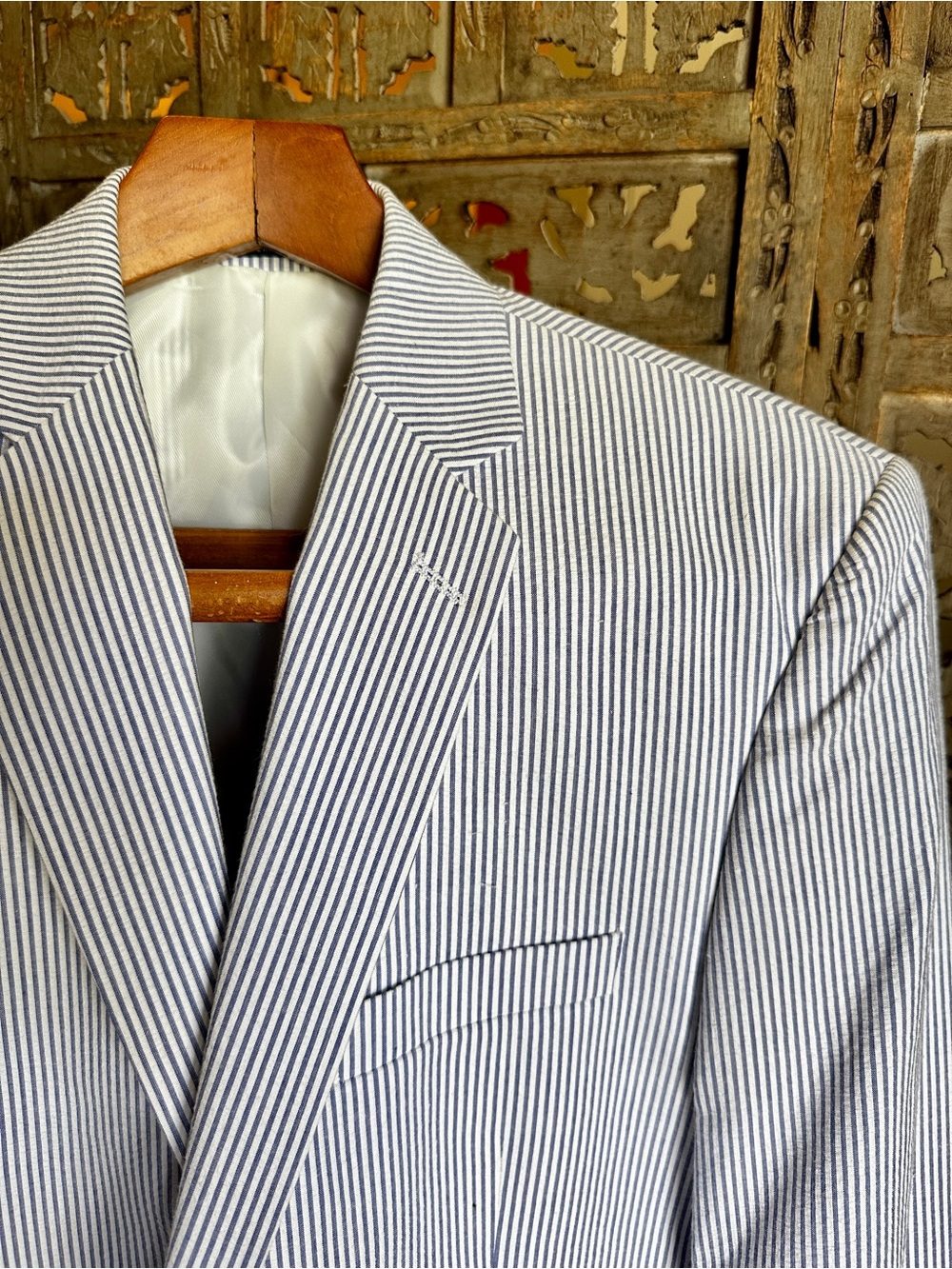 NWT Saddlebred Men's 42R Blue & White Seersucker Preppy Sport Coat Summer Blazer